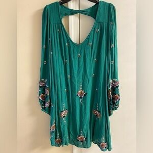Free People Teal Floral Mini Dress